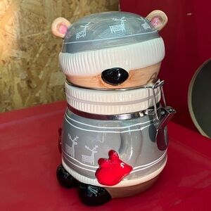 Cute Bear Cookie Jar with Red Mittens